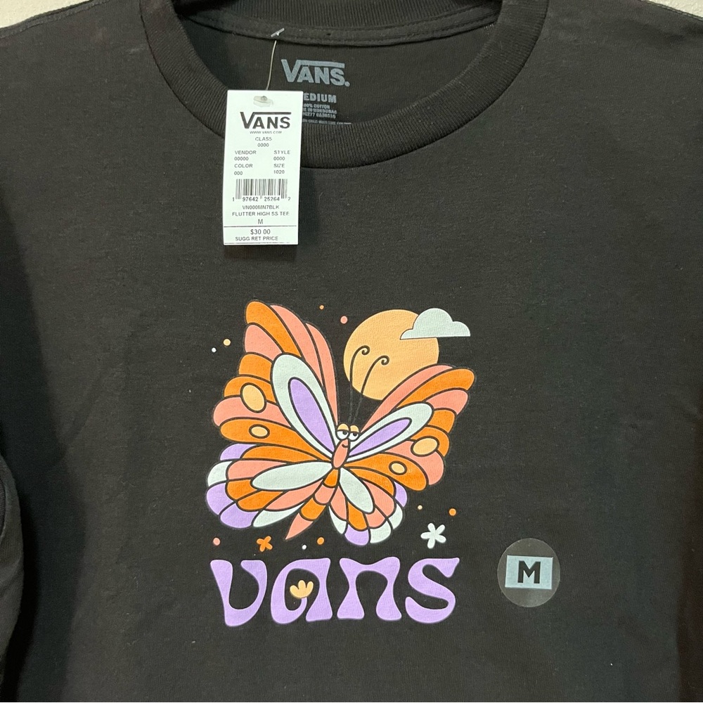 Vans Men's T Shirt Flutter High Short Sleeve Crew Butterfly Medium Black NWT